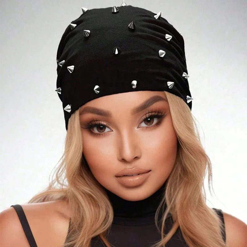 1pc Gothic Hat Unisex Goth Beanie Rivet Rock Punk Hat Stud Spike For Men Women, Black Gray,Y2K Style Lightweight and Comfortabl