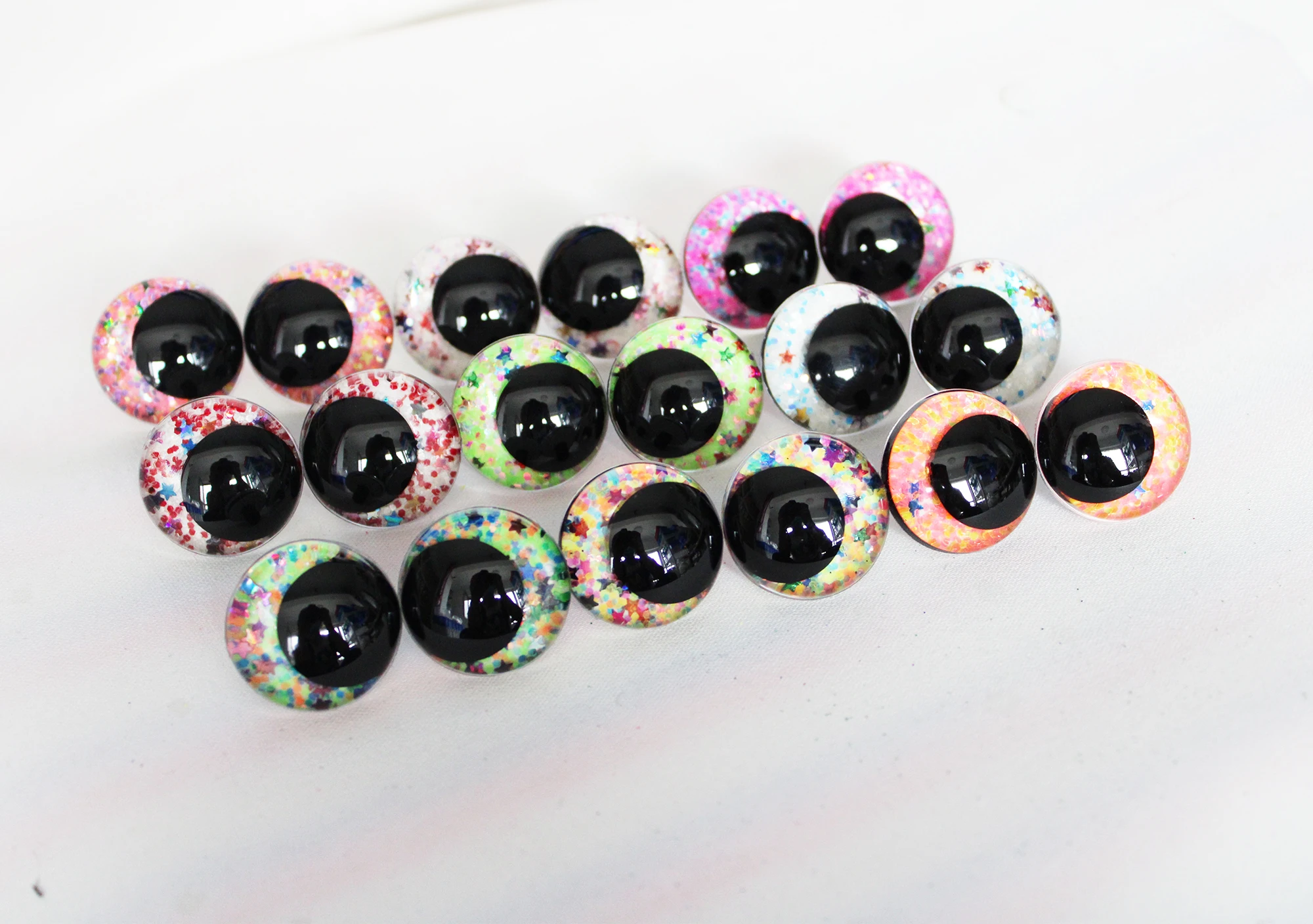 20pcs/lot 12mm 14mm 16mm 18mm 20mm 23mm  28mm comical Round  glitter toy eyes  With handpress washer for doll findings---S9