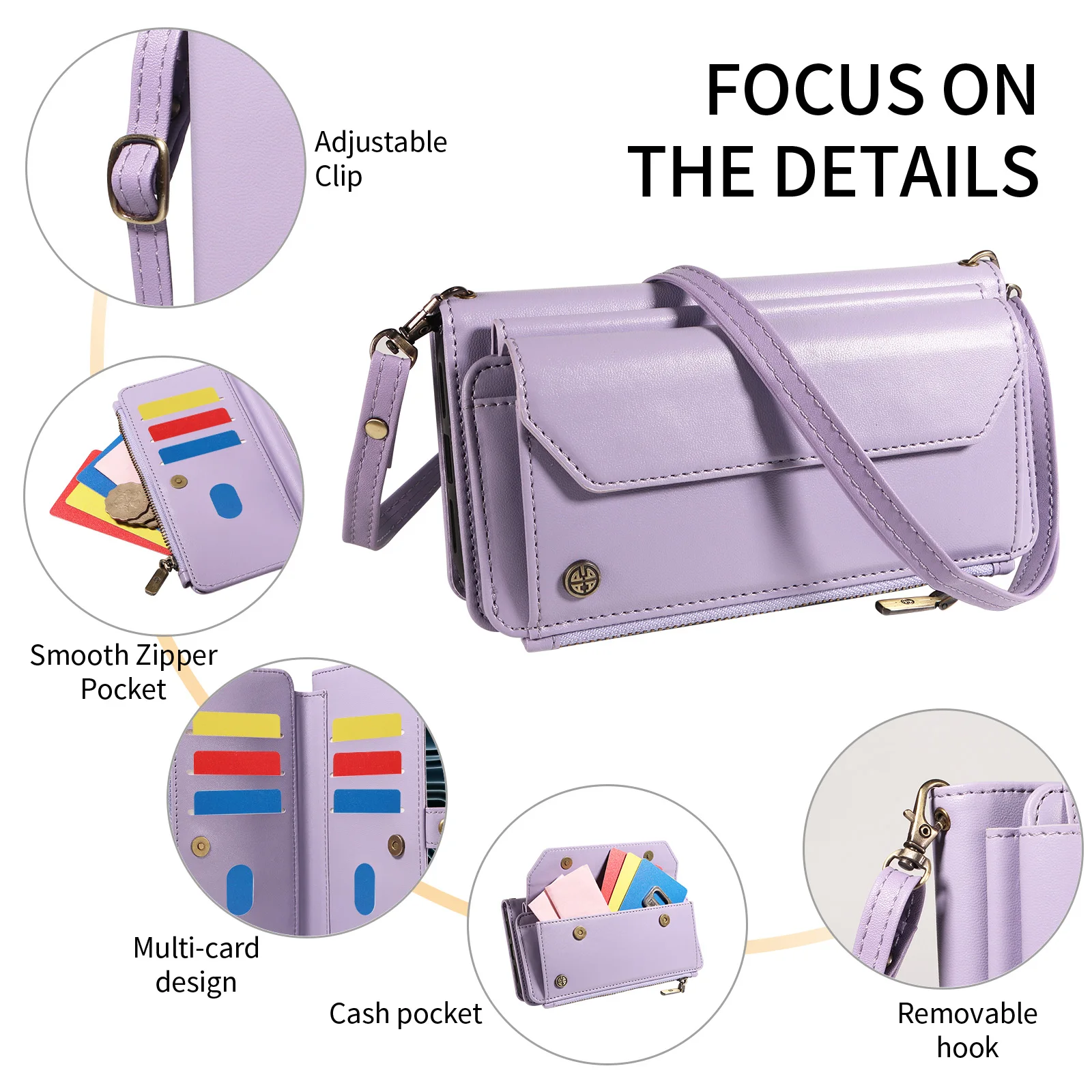 Faux Leather Phone Case for POCO M6 Pro Poco X6 Poco X3 Pro with Multi-Card Slot Kickstand & Built-in Lanyard Wallet Phone Cover view 5