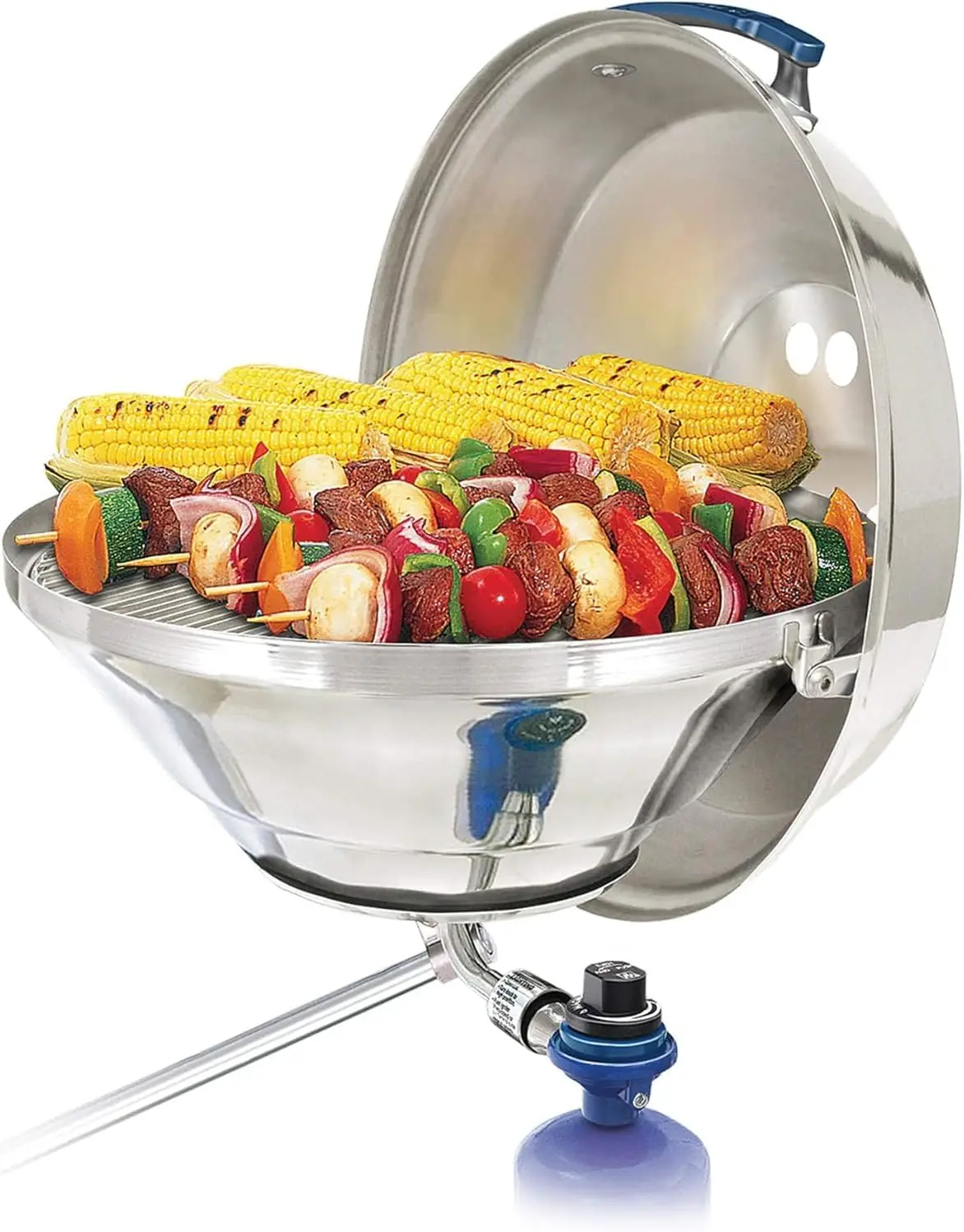 

A10-215 Marine Kettle Portable Gas Grill - Stainless Steel BBQ for Boats - Wind-Resistant Design, Safe Propane Connection, Stay