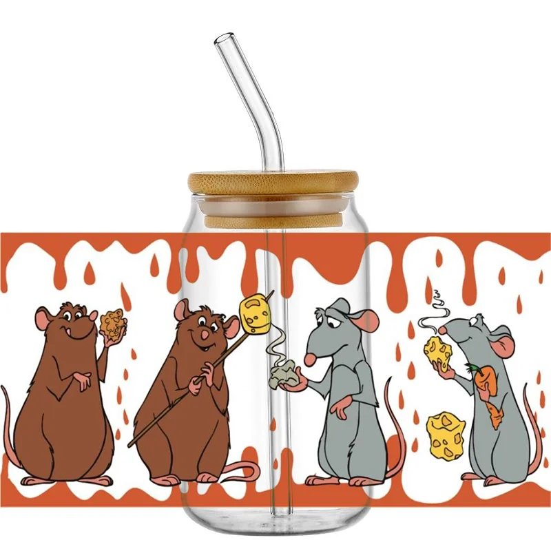 Miniso Cartoon Mouse Chef Decal for 16oz Libbey Glasses UV DTF Cup Wrap Transfer Sticker DIY Mug Waterproof Sticker