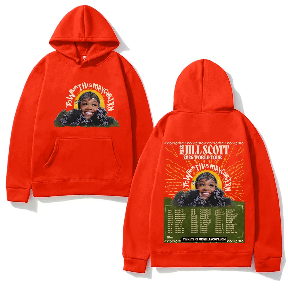 

Толстовка Jill Scott-To Whom This May Concern World Tour, осенне-зимняя, с капюшоном, флисовая, в стиле Харадзюку, удобная толстовка