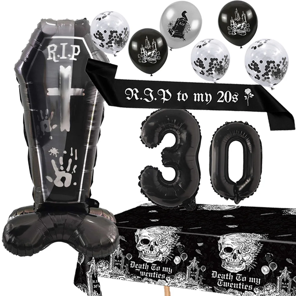 20. 30. Dekoracje urodzinowe Śmierć Materiały imprezowe Rip to My 20s Szarfa Numer 30 Balon Tort Cupcake Toppers Pogrzeb Moja Młodość