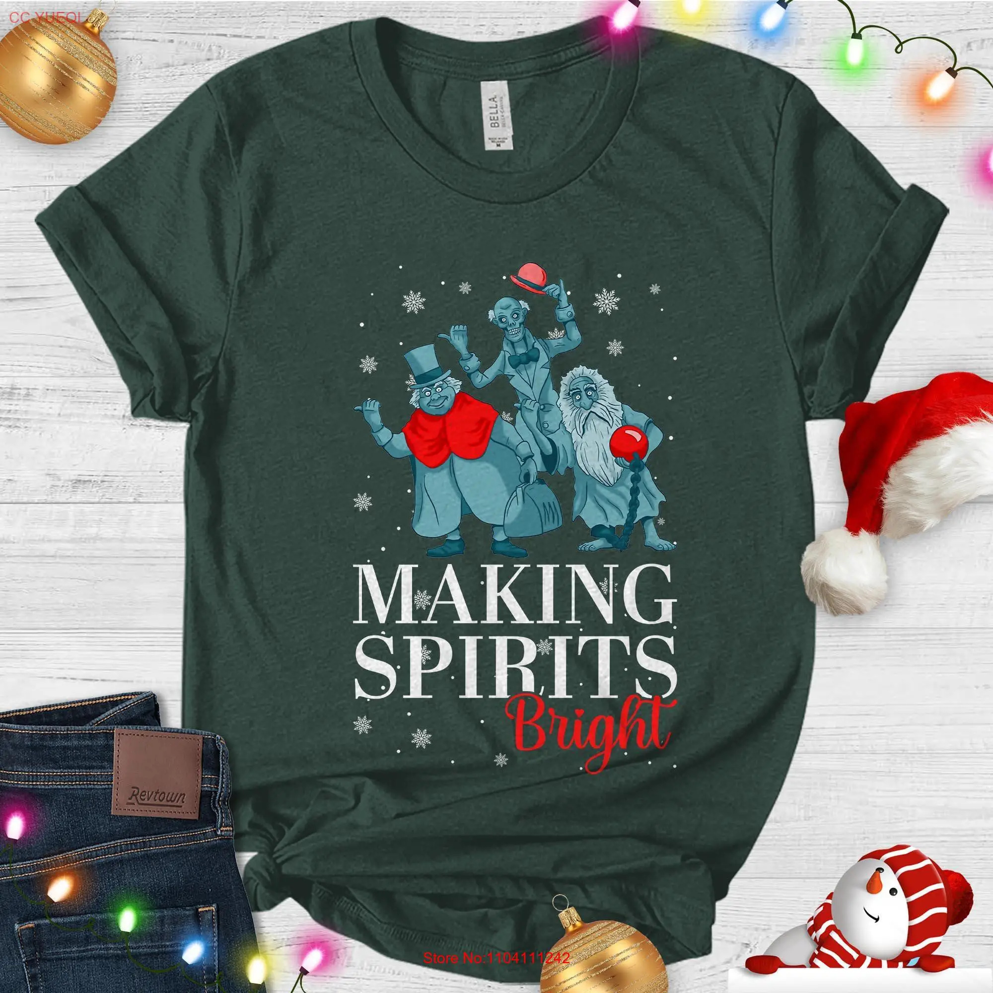 Making Spirits Bright Christmas T Shirt Haunted Mansion Hitchhiking Ghosts E2OH03 long or short sleeves