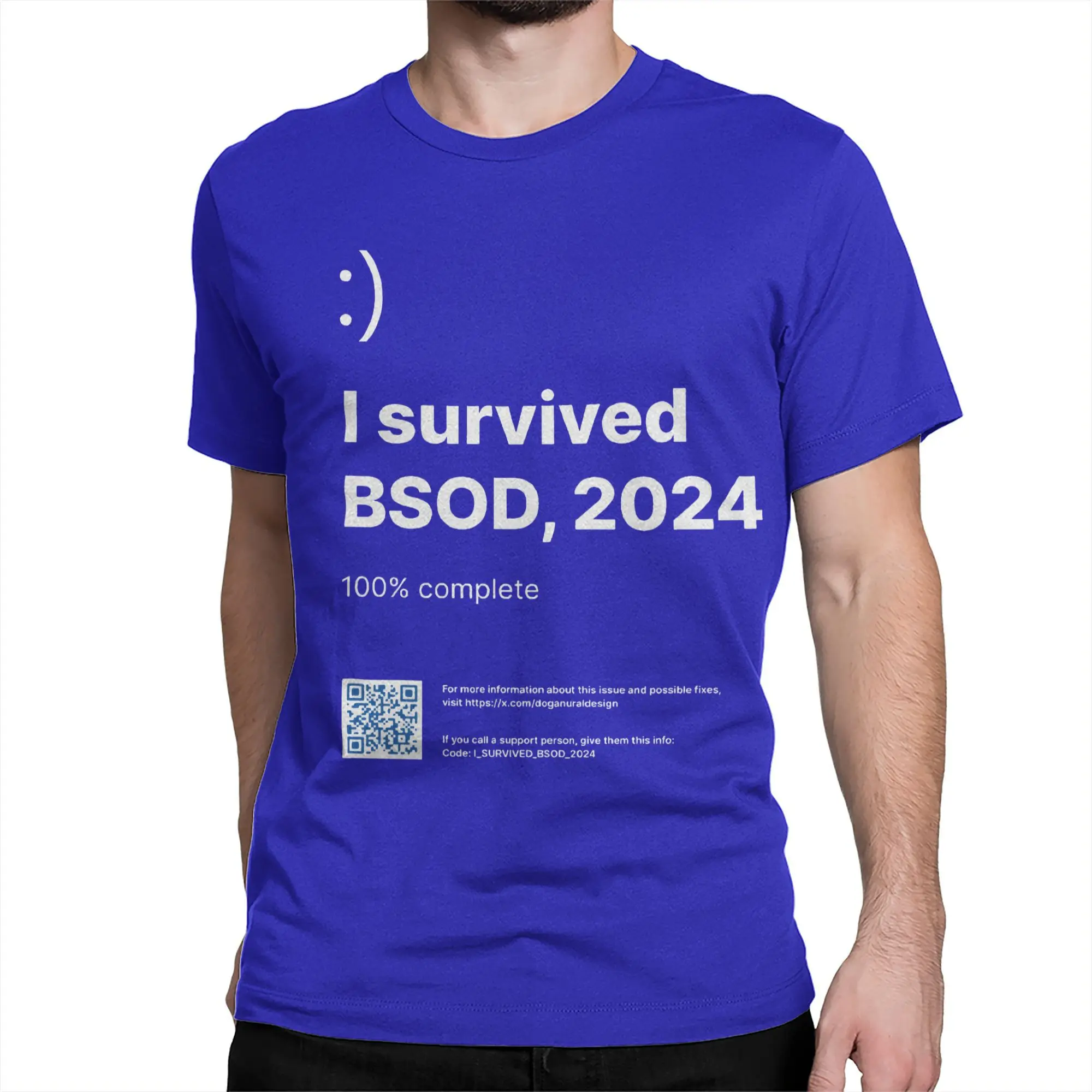 I Survived BSOD 2024 Men Women's T Shirt Blue Screen Of Death Windows Crash Tee Shirt Round Neck T-Shirts 100% Cotton