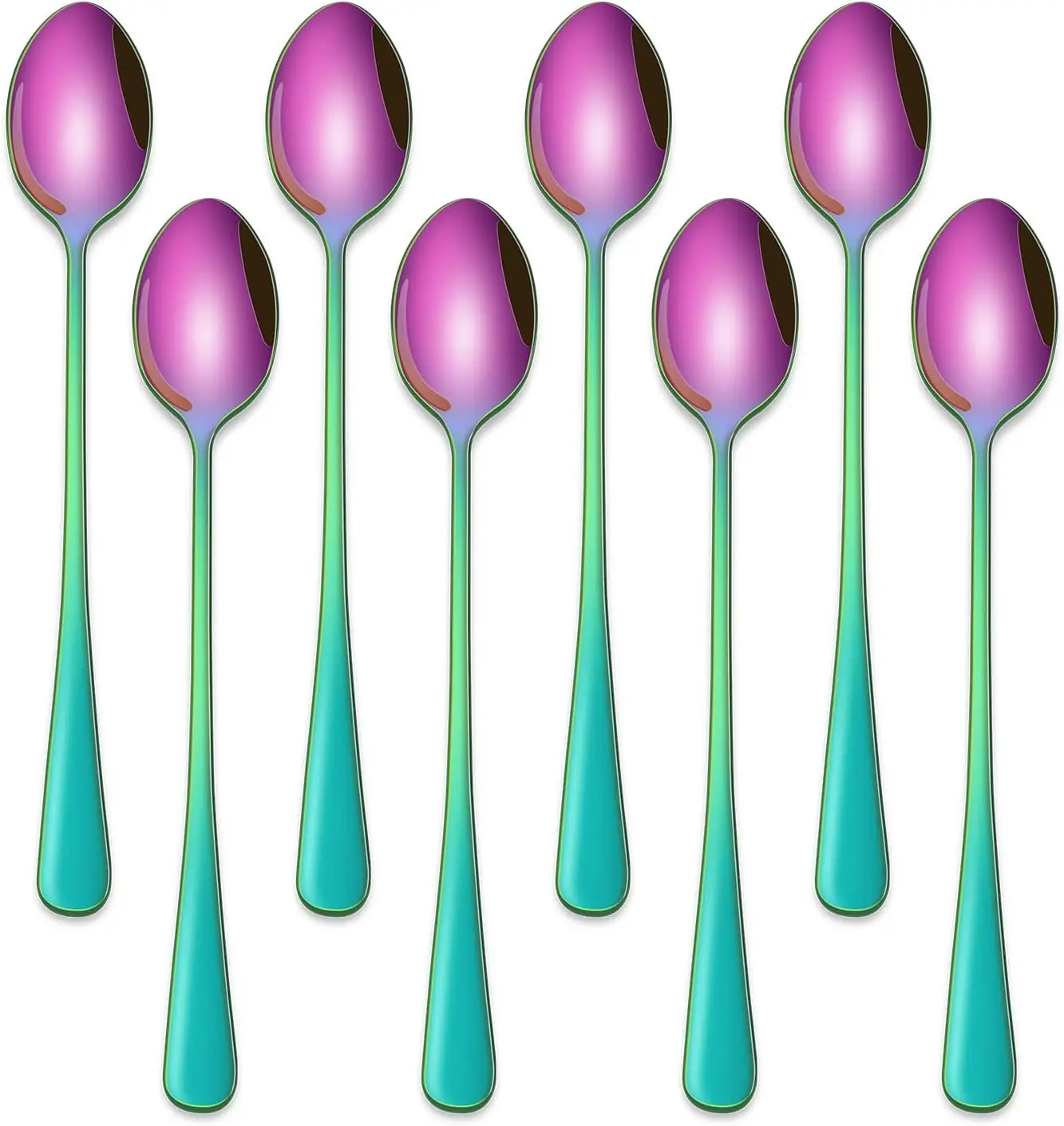 

7.5 Inches Rainbow Stainless Steel Ice Tea Spoon,Set Of 8 Long Handle Coffee Stirring Spoons,Multicolored Sundae Spoons,Colorful