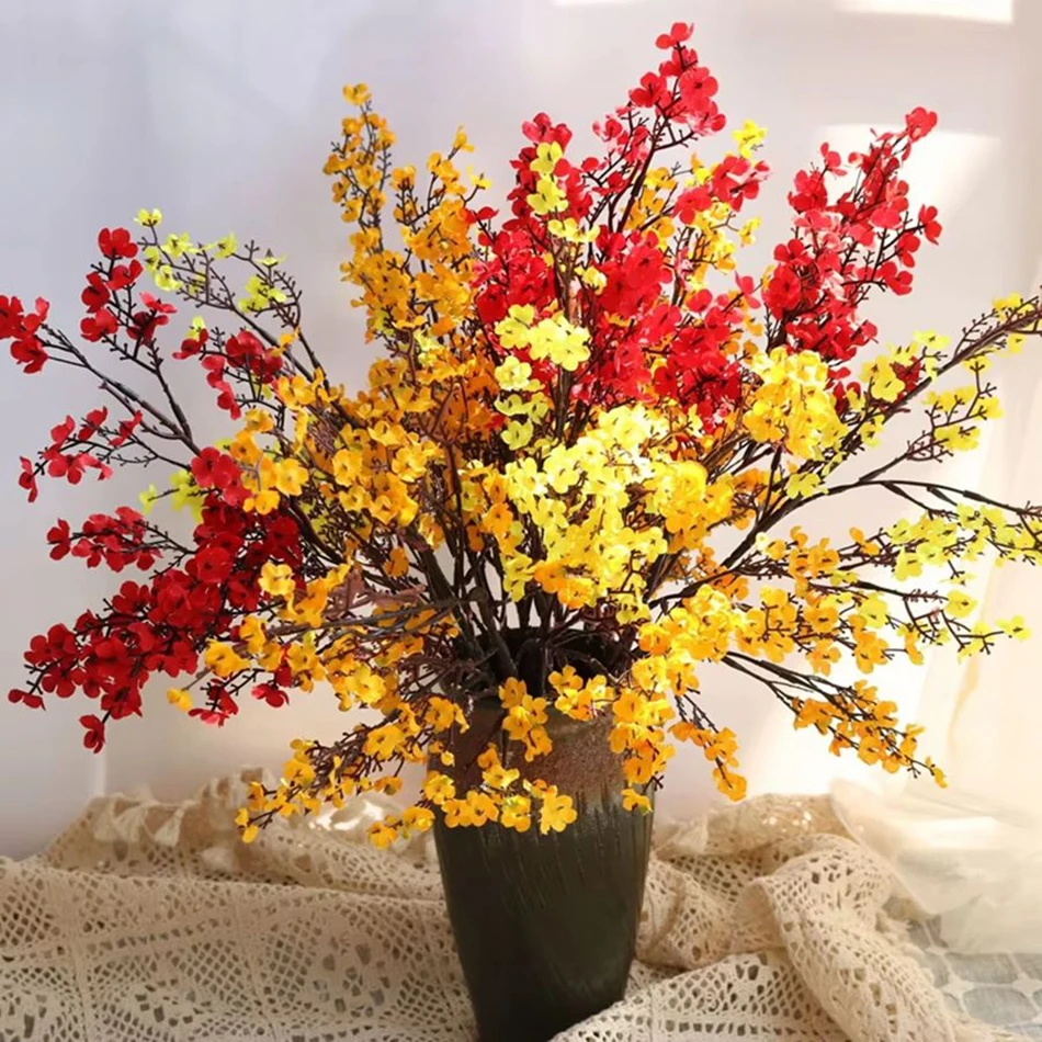Weiße künstliche Blumen, orientalische Kirsche, Gypsophila, künstliche Pflanzen, DIY, Hochzeitsstrauß, Vasen, Heimdekoration, künstlicher Festivalzweig