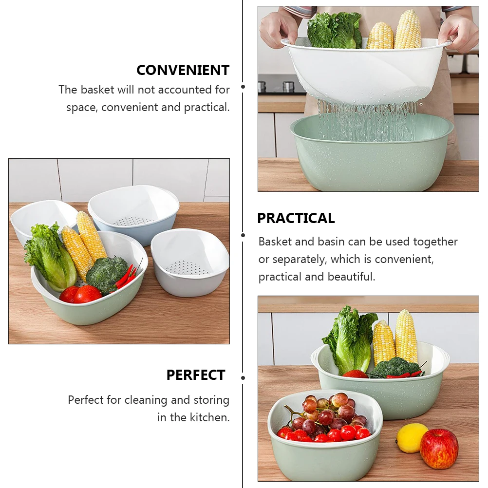 

Double Layer Thickened Plastic Detachable Fruit Washing Bowl Foldable Kitchen Strainer Drain Basket Vegetable Basin