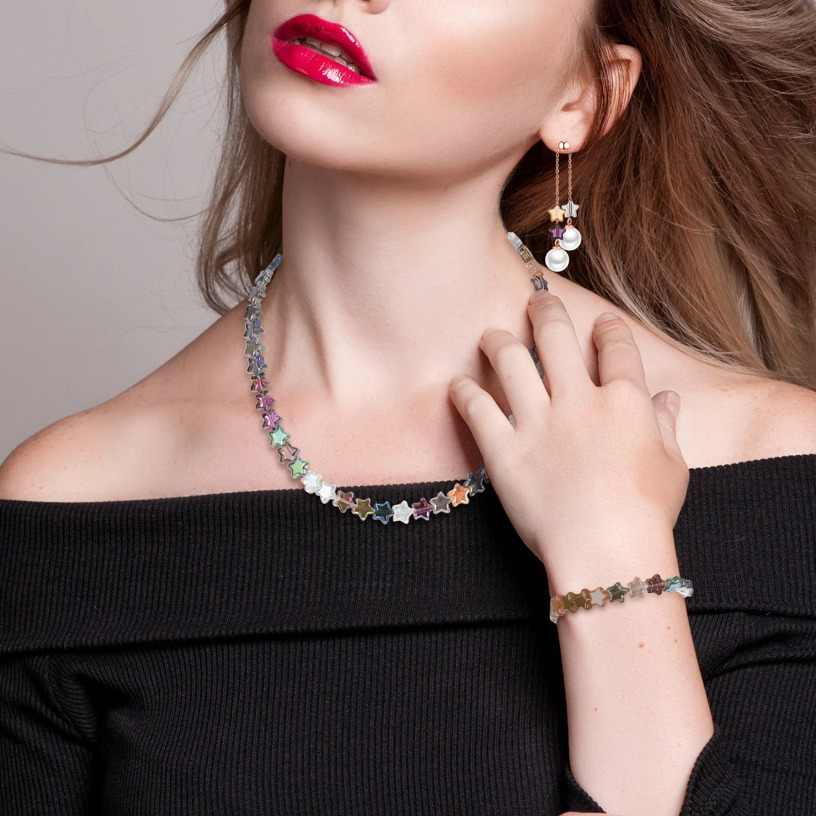 

100Pcs Glass Star Shape Spacer Beads Five-Pointed Star Loose Beads for Jewelry Making Bracelets Necklaces Earrings Accessories