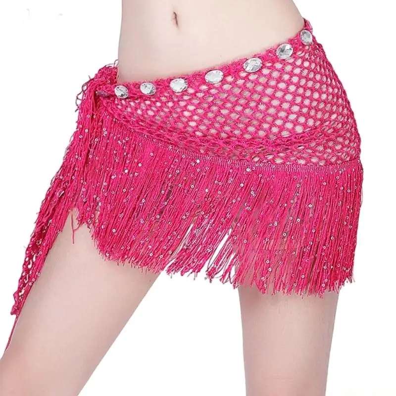 

31BF Хип-шарф для танца живота, треугольная юбка с запахом в этническом стиле и кисточками с блестками, поясная цепочка