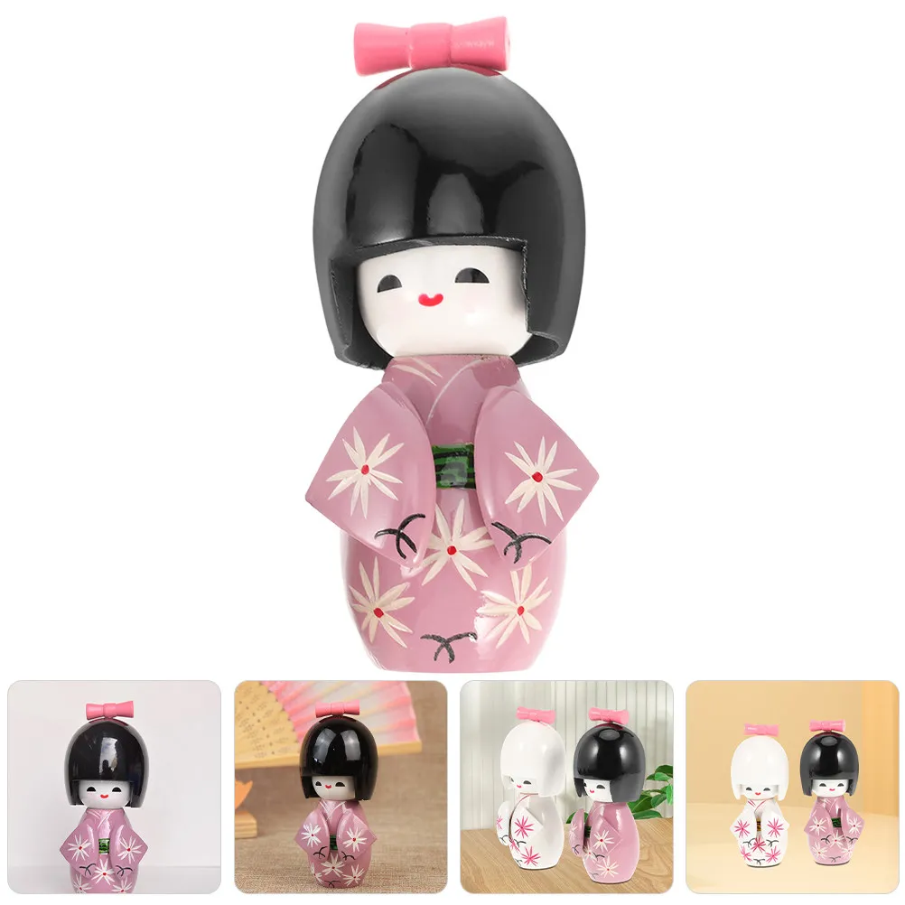 

Japanese Kimono Girl Ornament Bright Color Wood Traditional Asian Decoration for Sushi Shop Home Desktop Ornament