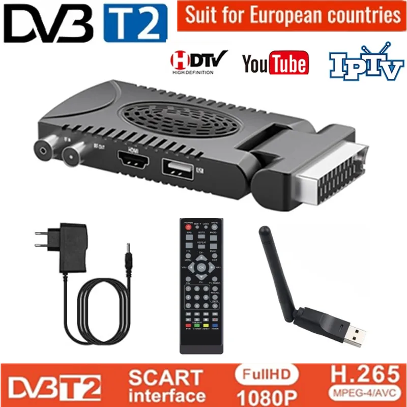 

Mini TDT H.265 HD Receiver Ground TV Decoder DVB-T2 SCART Terrestrial Digital TV Tuner HEVC 265 1080p Set Top Box DVB T2 for EU