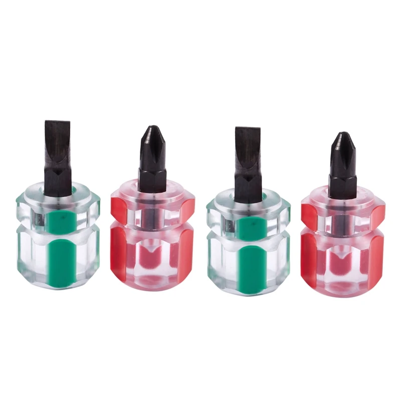 4 Pcs Flat Phillips Screwdriver Mini Screw Driver Short Small Split Repair Tools Kit Set Green+Red