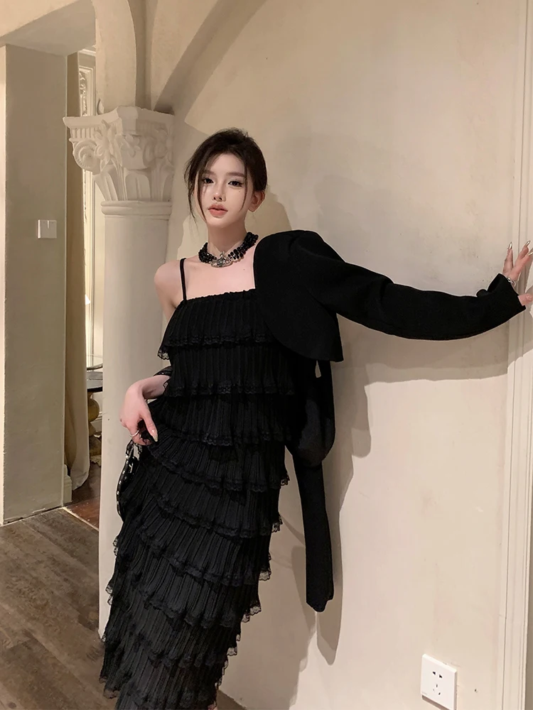 

plus Size Cake Dress Set with Strap High Waist Baking Style Spring Summer Fashionable And Concealing Women's Dress