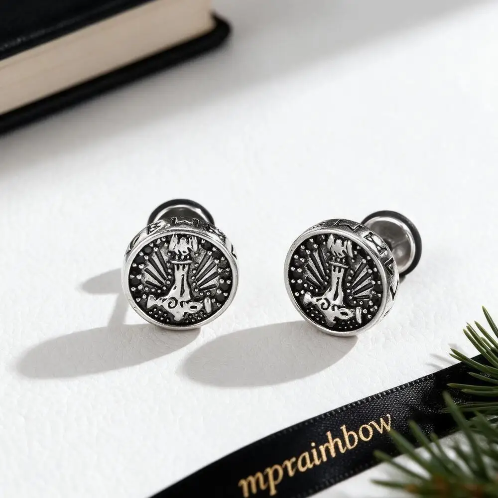 Men's Viking Thor Hammer Mjolnir Stud Earrings,Vintage Antique Norse Rune Amulet Punk Gothic Ear Jewelry Gift