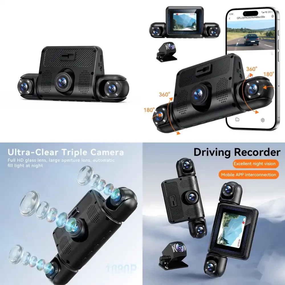 

24-Hour Monitoring Front and Rear Dash Cam Car Camera Driving Recorder with 3 Cameras