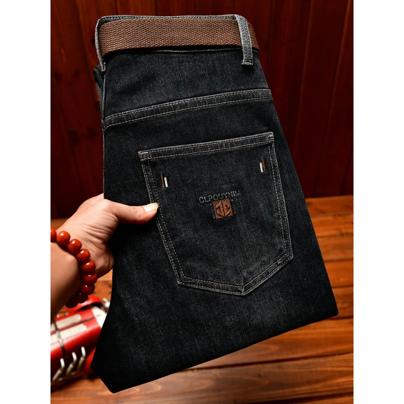 الخريف الراقية الجينز المطرزة الرجال تمتد العلامة التجارية العصرية المألوف تمتد سليم صالح السراويل الصغيرة الساق الدنيم