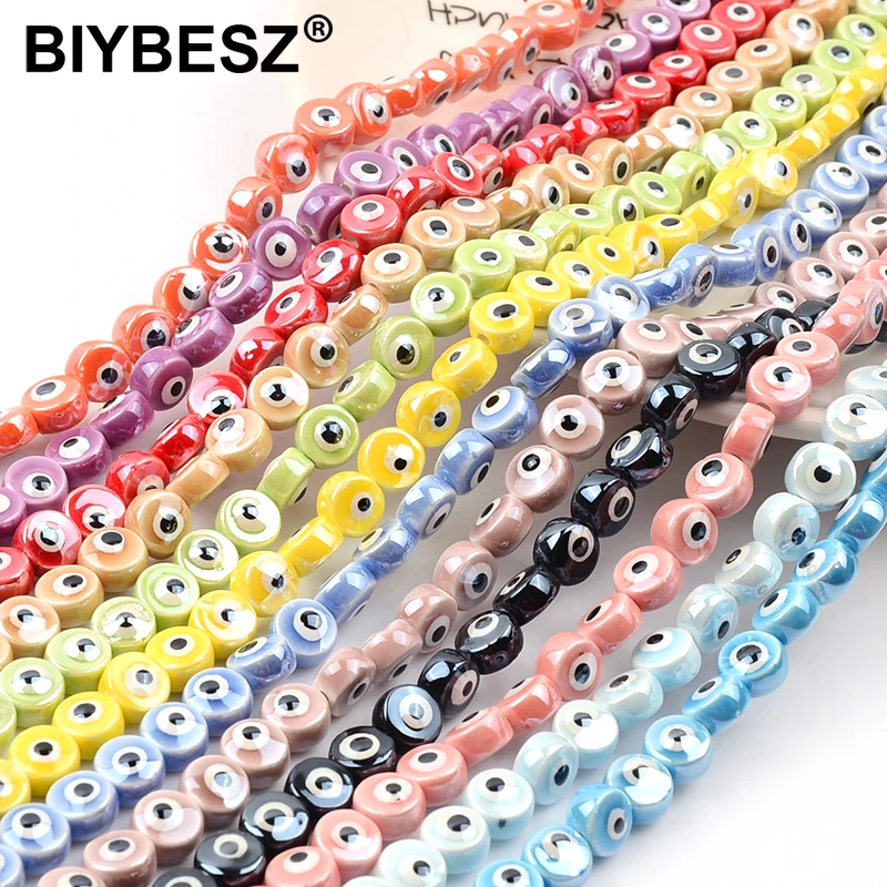 20/10pcs  Eye Flat Round Ceramic Beads For Jewelry Making Necklace Bracelet 8/10mm Mixcolor Ceramic Accessories