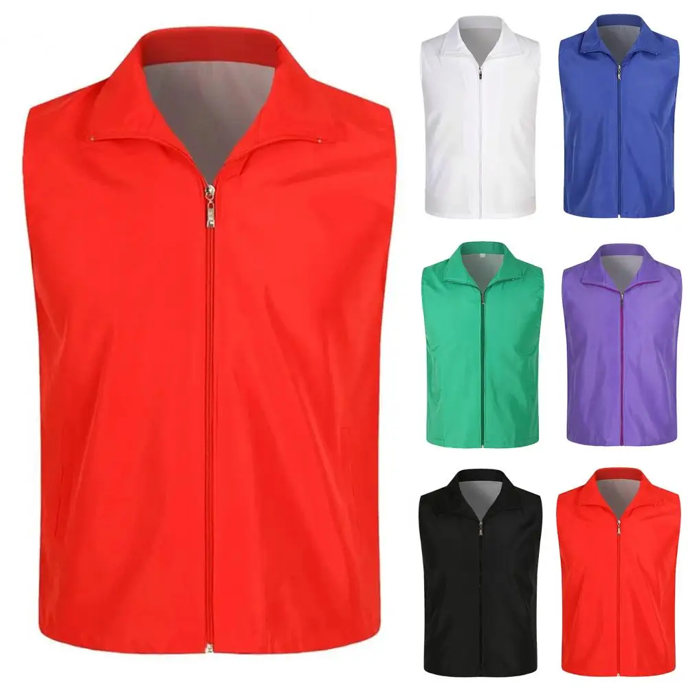 

Unisex Waistcoat Volunteer Bright Color Slim Fit Work Waistcoat Lapel Sleeveless Pockets Zipper Placket Mesh Lining Outdoor Vest