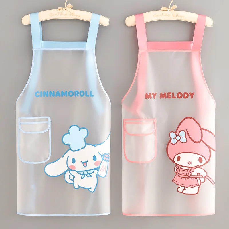 Sanrio Kawaii Cinnamoroll Apron MyMelody Anime Cartoon Home Kitchen Cute TPU Waterproof and Oil Proof Creative Transparent Apron