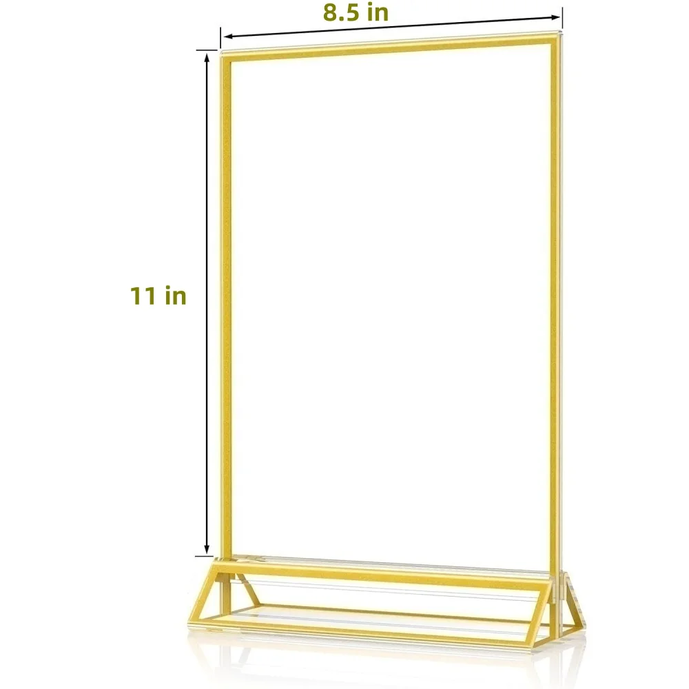 3 Pack Gold Acrylic Sign Holder 8.5 X 11 Inch Double-Sided Picture Frame Vertical Display Stand for Vendor Booth Wedding Busines
