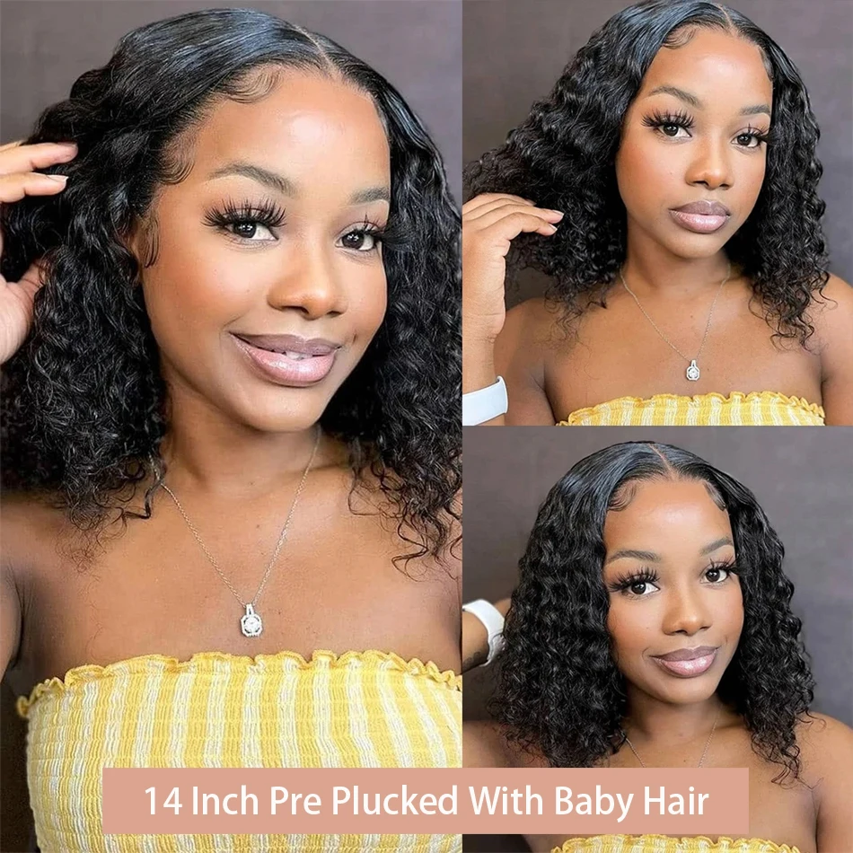 Бразильский короткий вьющийся парик с глубокой волнистой волной, 13x4, прозрачные фронтальные парики, 100% человеческие волосы, 4x4, парик спереди, плотность 200%