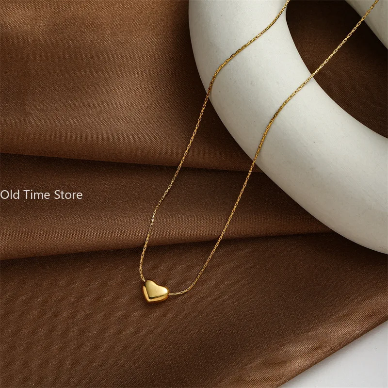 Love Heart Pendant Necklace For Women Girls New Trendy Simple Gold Color Stainless Steel Neck Chain Jewelry Birthday Party Gift