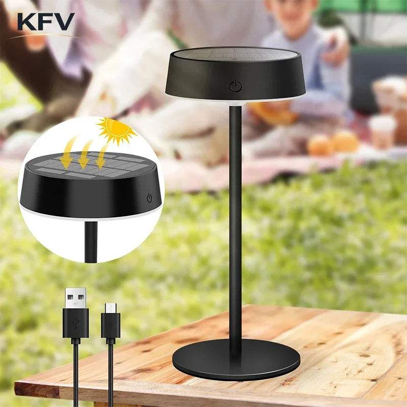 KFV Schreibtischlampe Solar- & USB-Ladung 3 Farbtemperaturen Dimmbare LED-Schreibtischleuchte Wasserdichte Tischlampe Solarleuchte für Schlafzimmer Zuhause