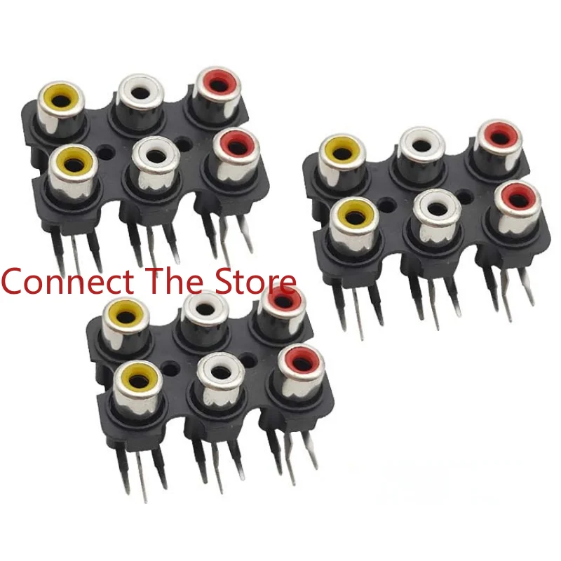 9PCS AV Mother RCA Socket Lotus  Double-row 6-bit Audio And Video   Concentric    