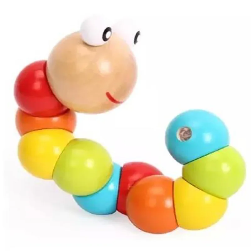 Kid Toy Worm Twist Puppet Cognition Fun Educational Toys Changeable Shape Wooden Blocks Kids Colorful Bug Baby Toy