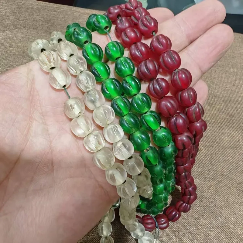 Unisex Boho Bead Strand Mixed Color Melon Lampwork Glass Beads Hand‑crafted Loose Beads For DIY Necklace Bracelet Craft