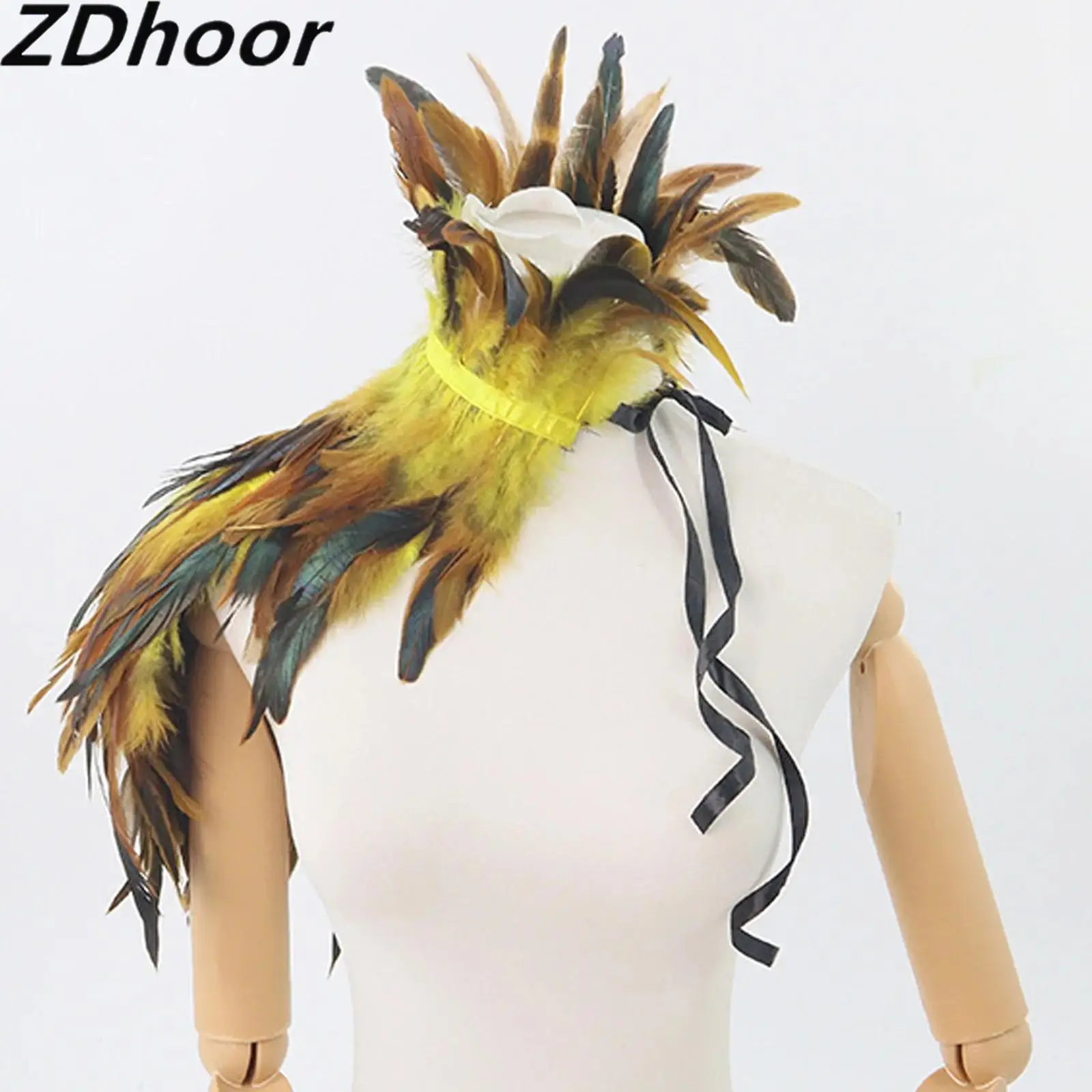 Adults One-shoulder Lace-up Feather Cape Shawl Party Cape Costume Accessory for Masquerade Ball for Halloween