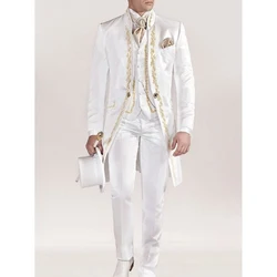 Retro Embroidered Men Suits Prince Style Stand Collar Male Blazer Banquet Groom Wedding Tuxedos Formal Suit (Jacket+Pants+Vest)