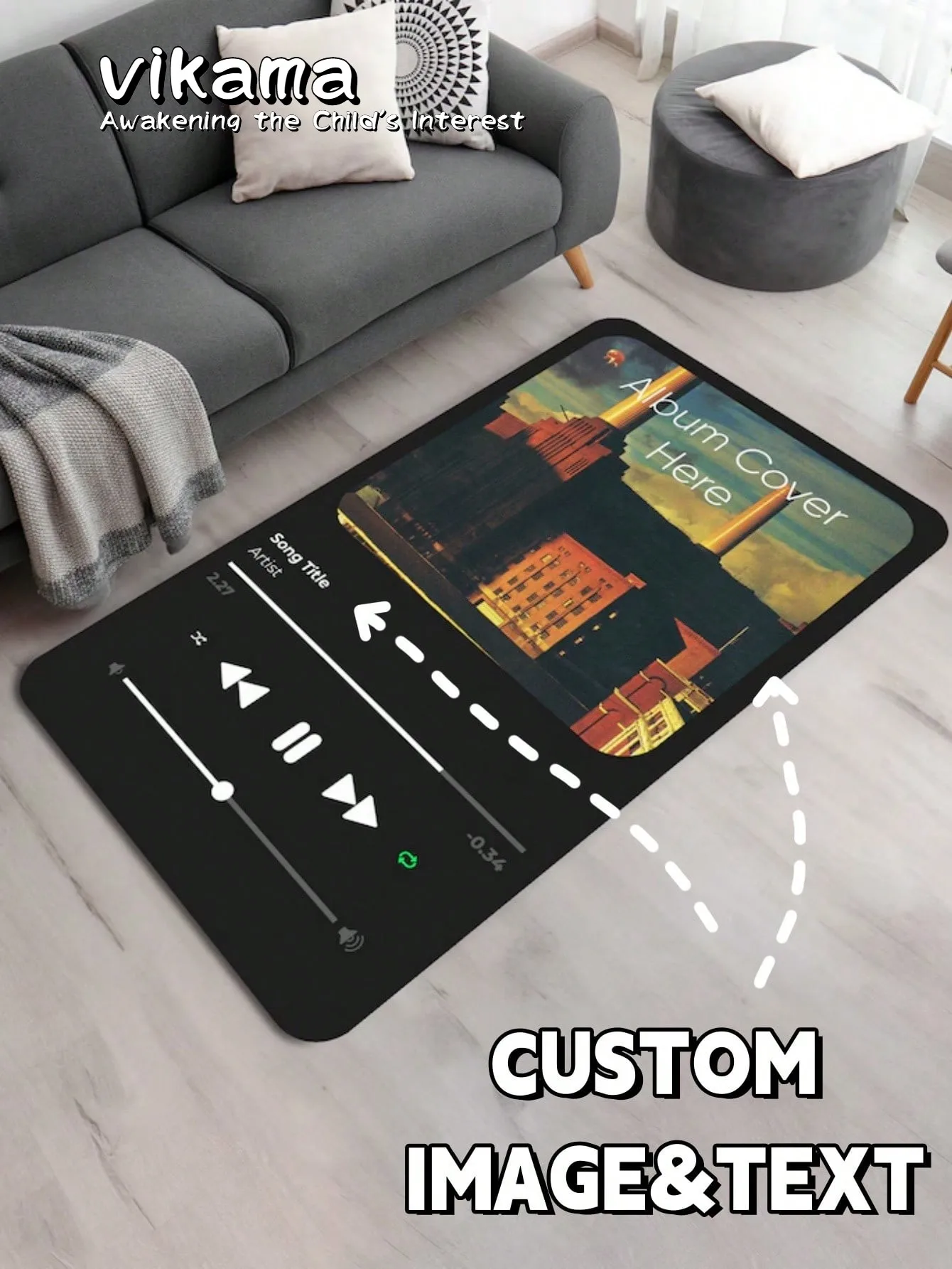 VIKAMA Custom Entrance Carpet Custom Music Album Flannel Mat Hypoallergenic Flooring Suitable for Music STEAM Games