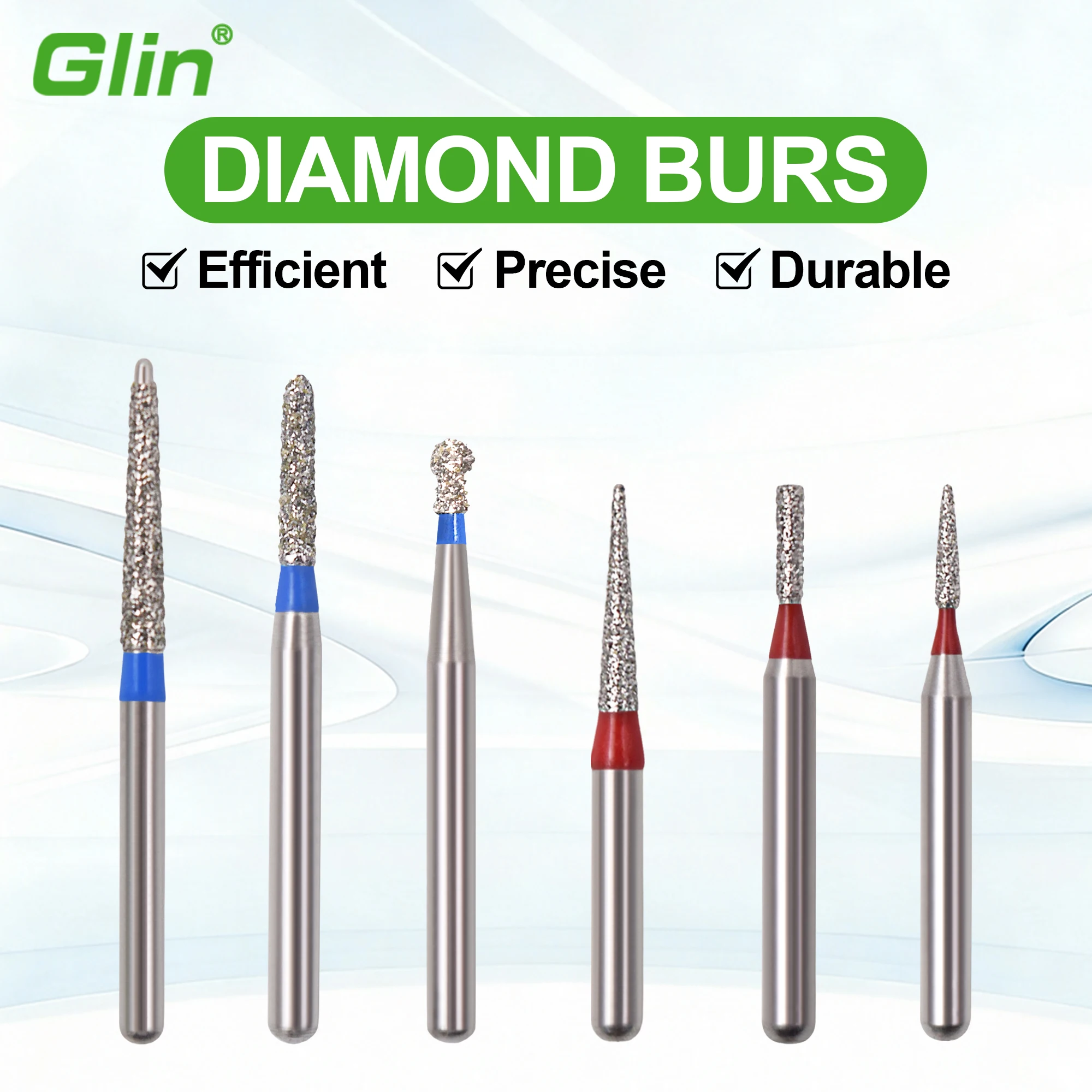 Glin 2Boxs Dental Diamond Burs Instrumentation Drill Extra Fine Extra Coarse FG Polishing Drills For High Speed Handpiece