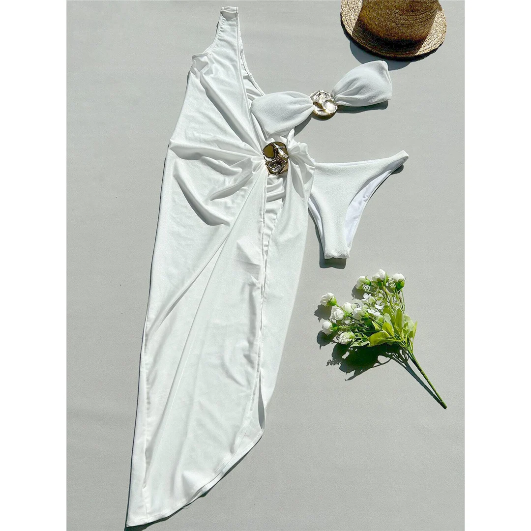 Sexy Bandeau-Bikini, Damen-Badebekleidung, weiblicher Badeanzug, 3-teiliges Bikini-Set, Badeanzug, Strandkleidung, Überwurf, langes Maxikleid V6100 – Detail 16