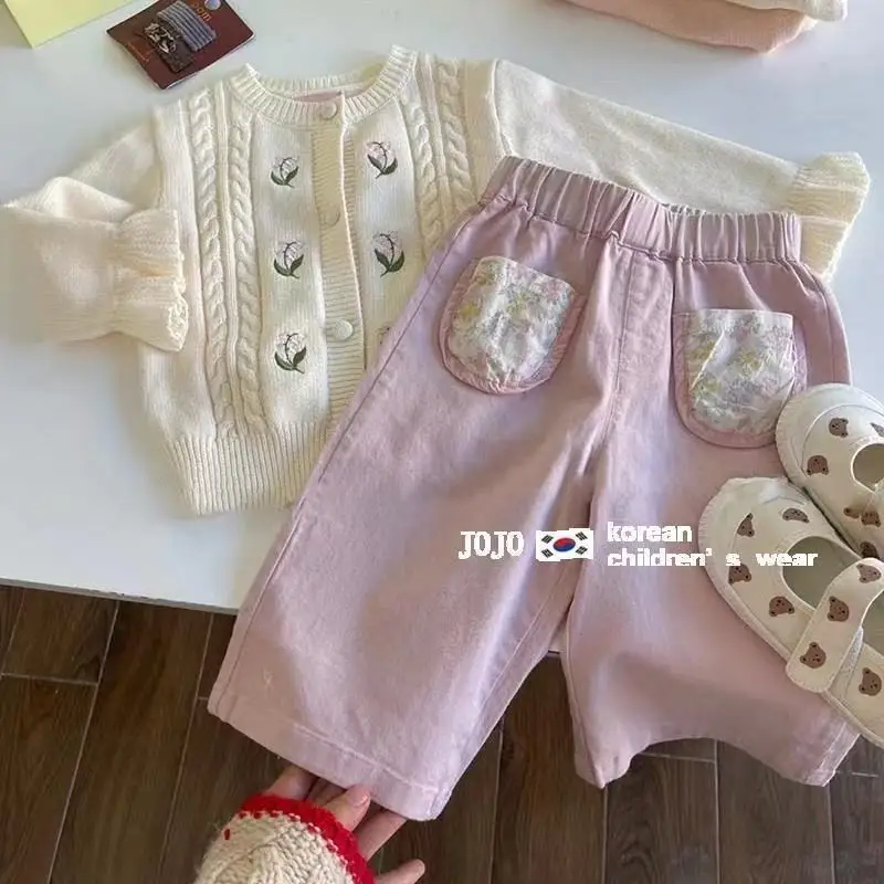 

Spring and Autumn Girls' Pink Pants Fashionable and Stylish Versatile Straight Leg Pants Children's Casual Trousers 90-130CM