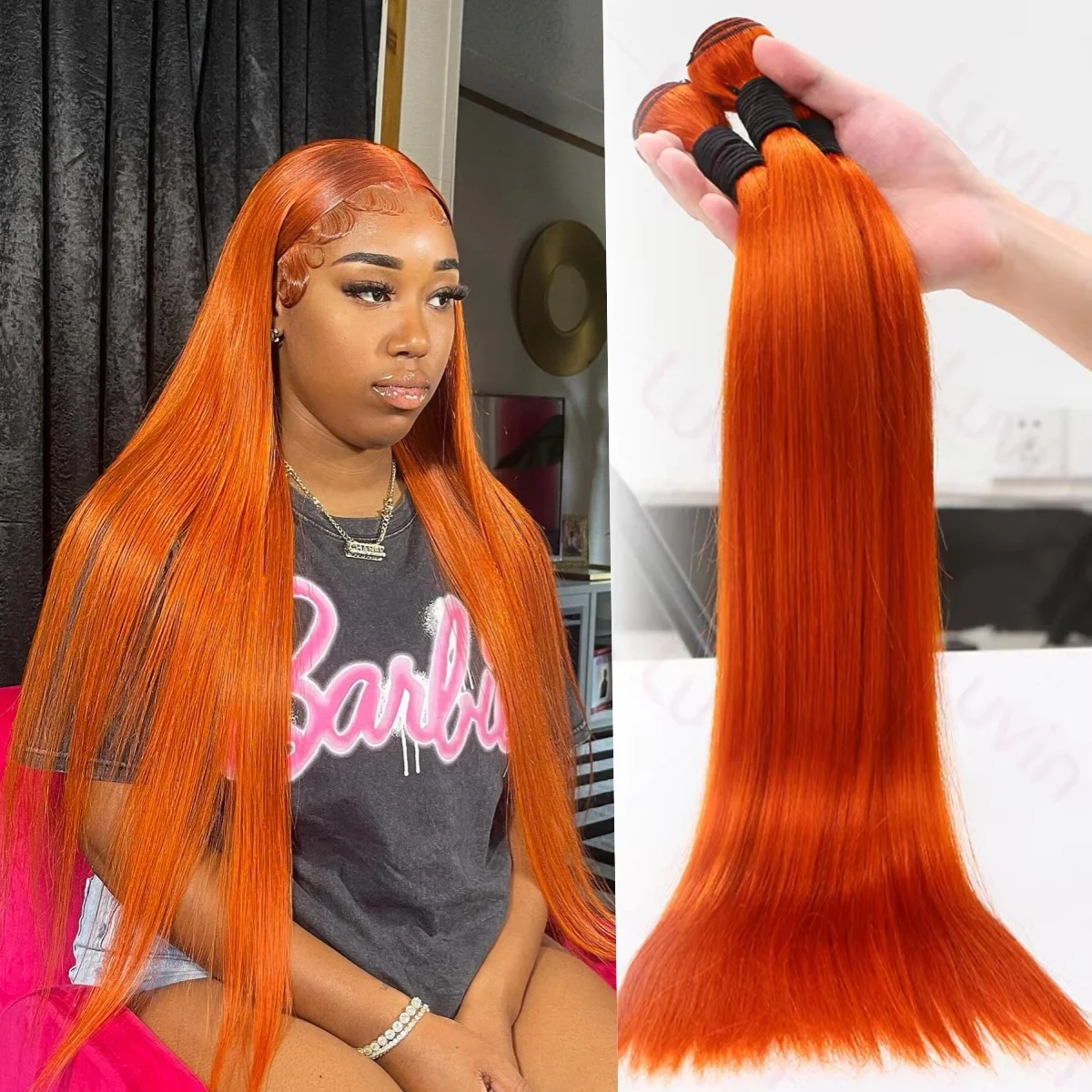 350 Colored Ginger Orange Human Hair 1/3/4 Bundles Deal Bone Straight Human Brazilian Hair Weave Bundles Remy Human Hair #350