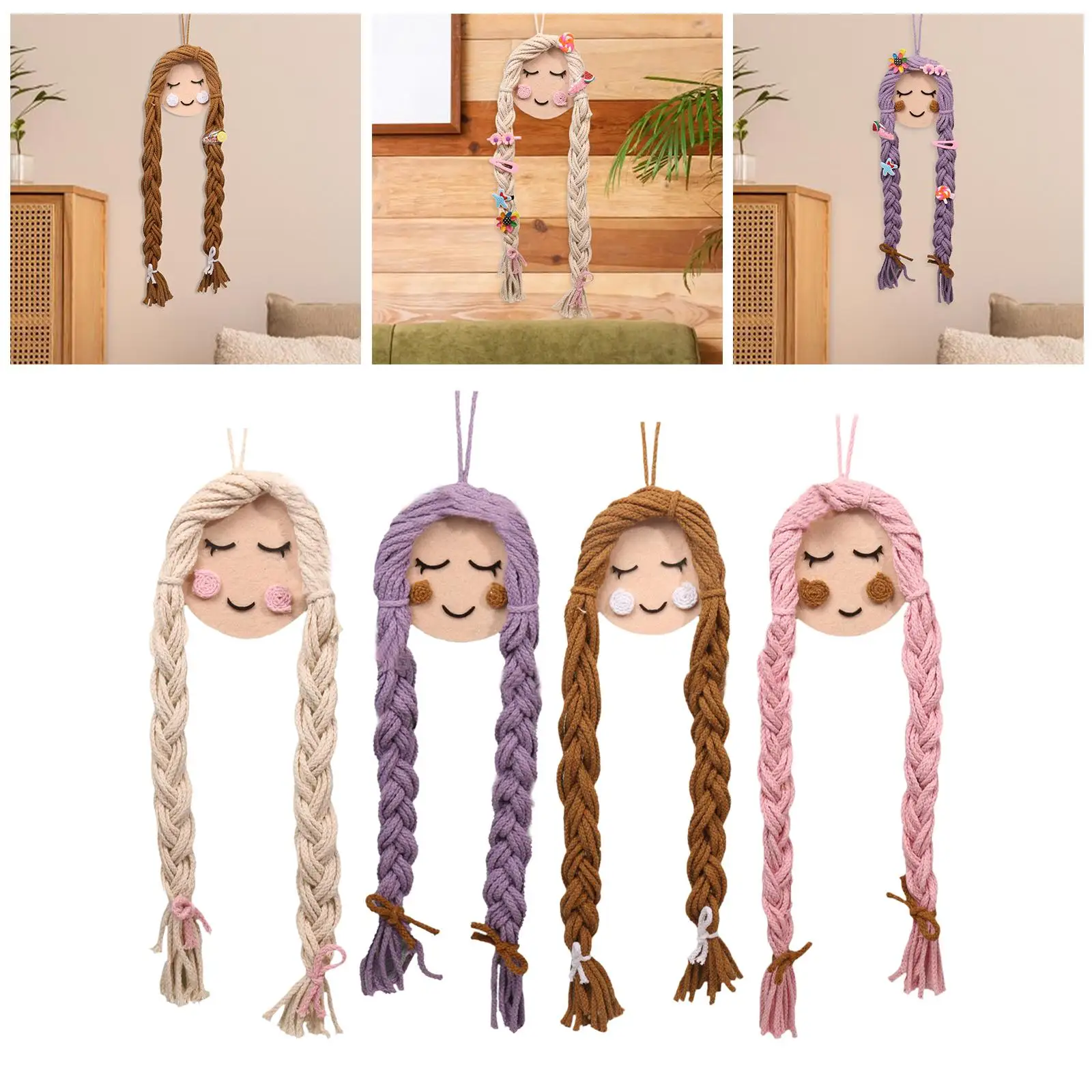 Braided Hair Clips Hanger Storage Ribbon Organizer Childrens Hair Accessories Set for Wall Hanging Nursery