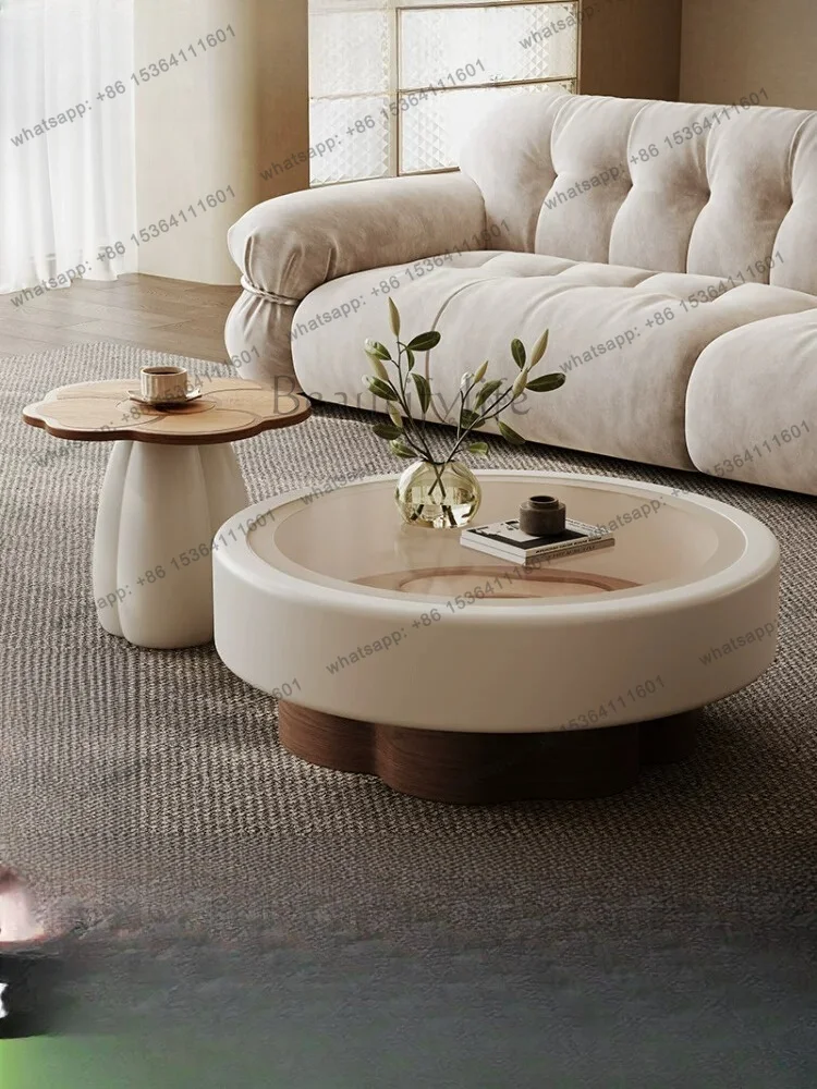 Bouquet round coffee table combination Italian minimalist baking paint high-end tempered glass art coffee table