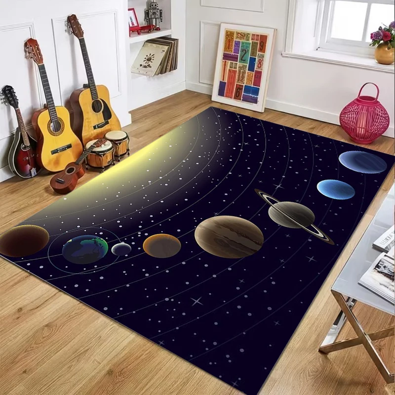 Space Galaxy Planet Rectangular Carpet Wear Resistant Soft Floor Mat Space Nebula Solar System Decorative Art Printed Carpet