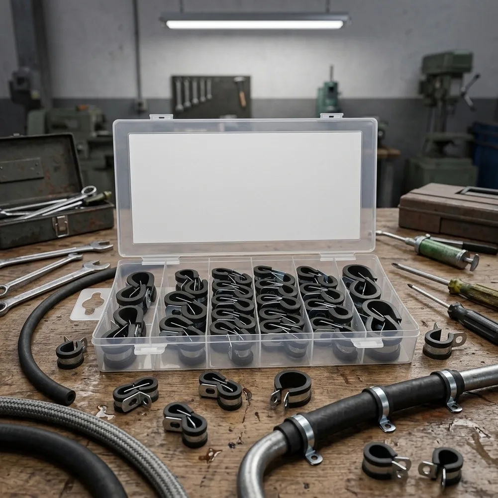 42PCS Cable Clamp Collection with Rubber Lined Zinc Iron Clamps for Wire Routing Pipe Mounting and Cable Control