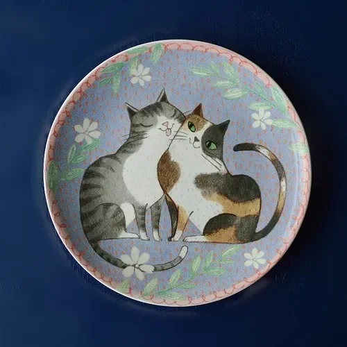 

Nordic Style Retro Underglaze Color Ceramic Tableware Western Dish Cute Cat Series Breakfast Dim Sum Dish Fruit Plate Decoration