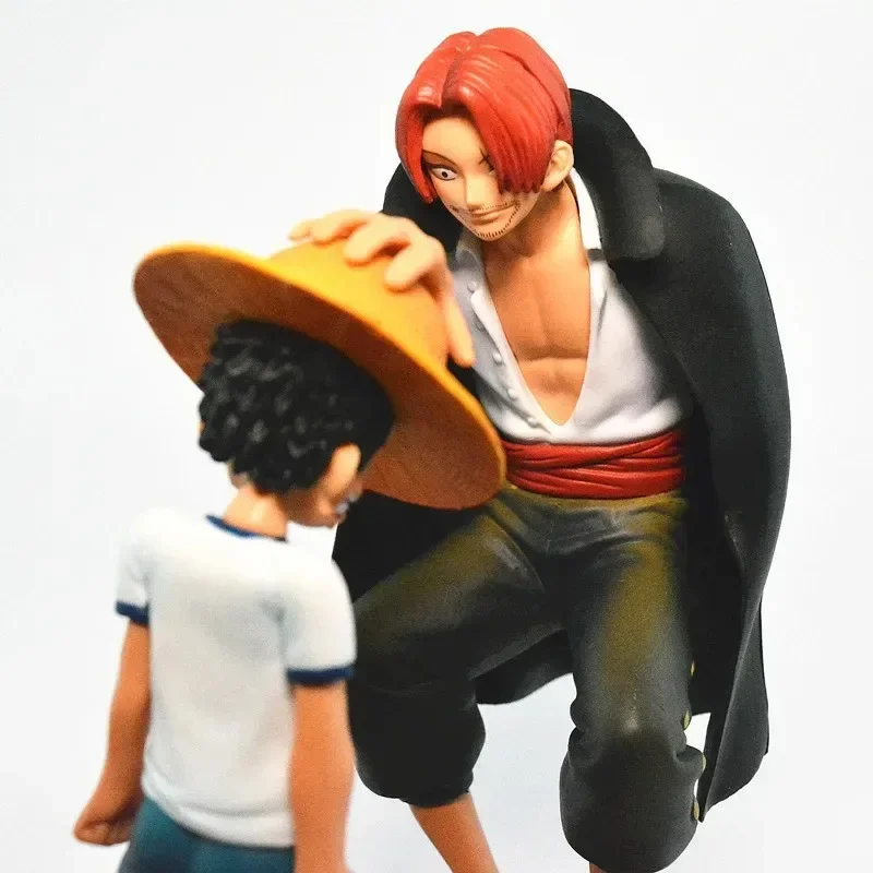 Bandai one piece anime characters straw hat Luffy and red hair Shanks touch the head simulation sculpture model handpiece