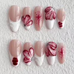 2025 Handmade White Flower Style 3D Relief Fake Nails Press on Nails Female Decoration Wearing Manicure
