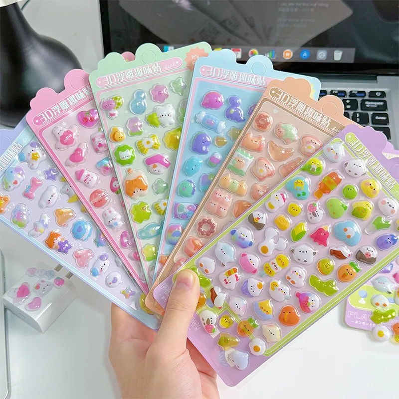 

2nd Generation Cute Cartoon 3D Relief Stickers (6 Pieces) - Hollow, Stylish Reward Stickers for Phone Case Decoration