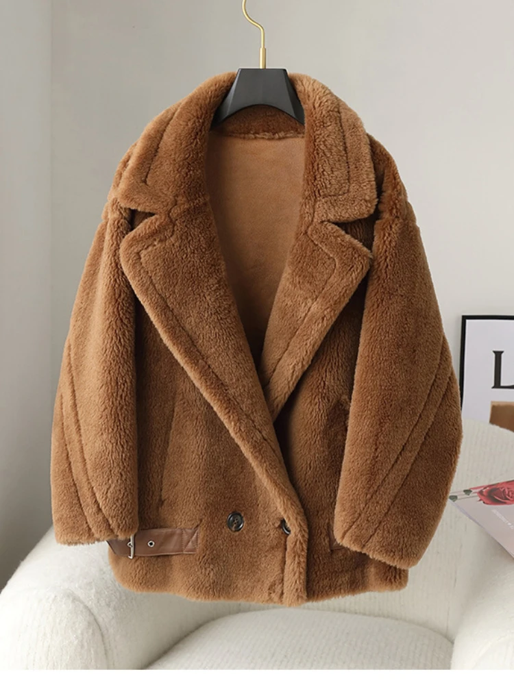 MENINA BONITA-chaqueta de invierno para mujer, abrigo de piel auténtica, lana de cordero Natural, gruesa, de lujo, holgada, cálida, ropa de calle, nueva moda, 2022