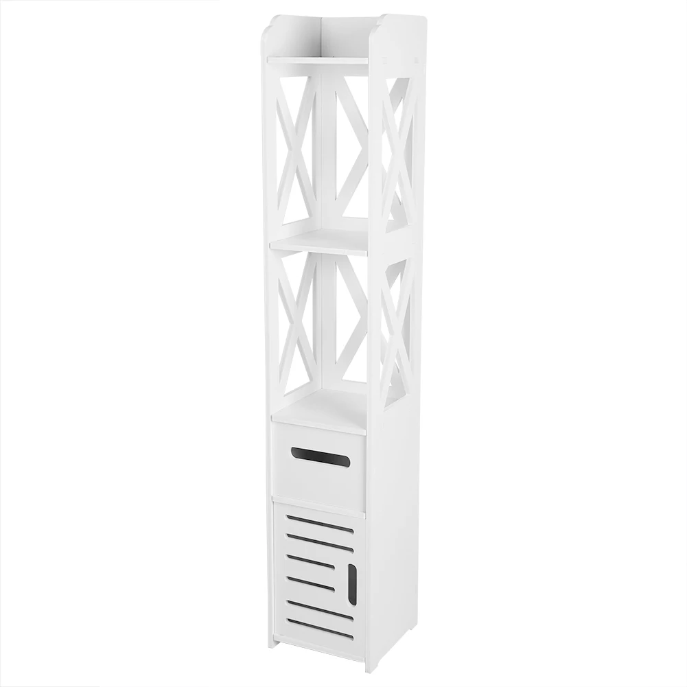 

2X White Wooden Bathroom Cabinet Shelf Cupboard Bathroom Storage Rack