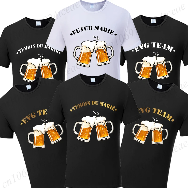 Evg Future Groom Man T-shirt Funny Beer Graphic Tshirt Wedding Party Tees French Team Groom Single Farewell Bachelor Party Tops