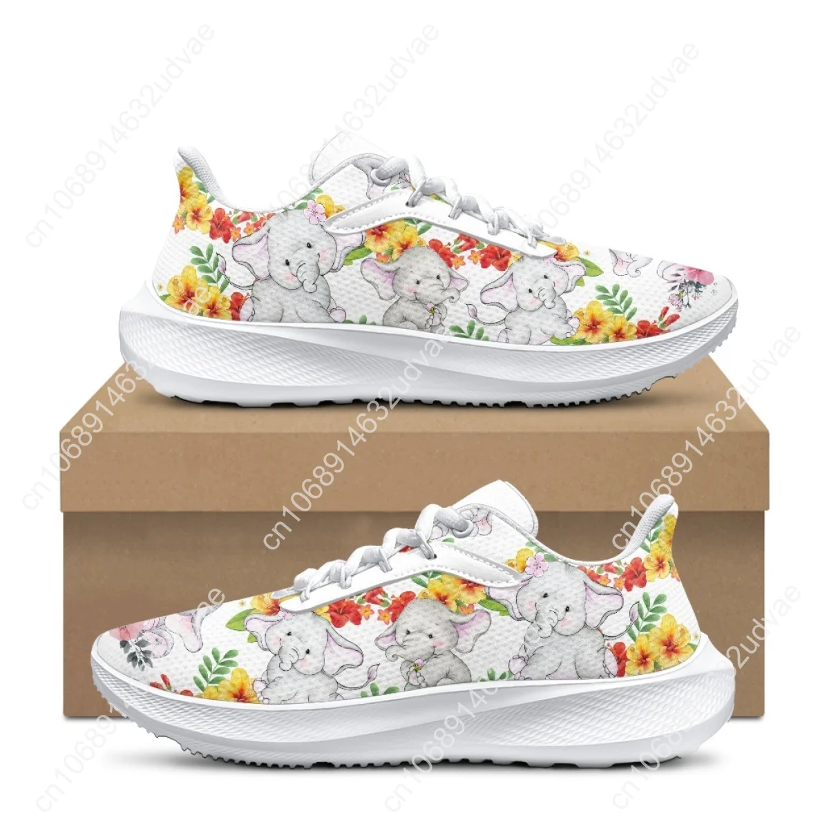 Women's Casual Sneakers Cute Sunflower Elephant Pattern Ladies Non-Slip Flats Shoes Lightweight Outdoor Girls Running Footwear